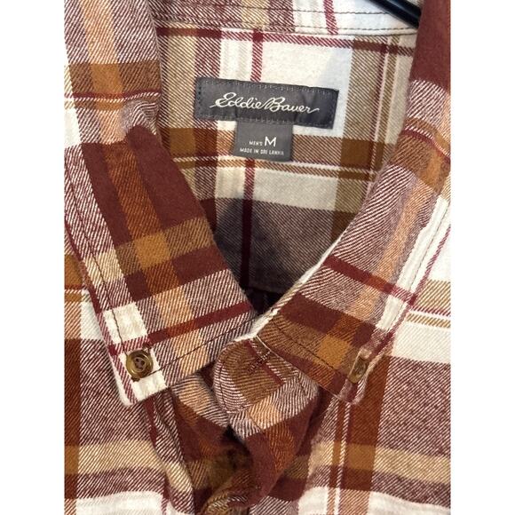 Eddie Bauer Shirt Mens Medium Brown Plaid Flannel Button Up Long Sleeve Outdoor - Picture 2 of 4